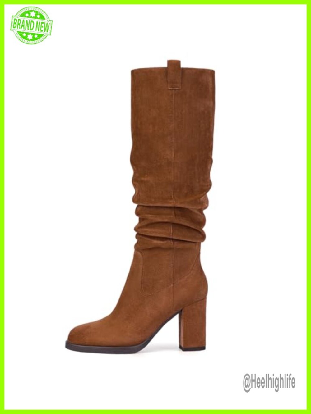 Faux Suede Knee High Boots Chunky Heel Slouch Tall Dress Boots Side Zipper